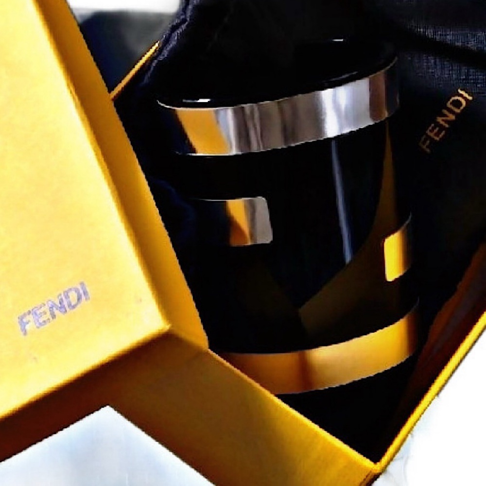 Authentic Fendi Double F Silver Plated Resin Cuff Bracelet